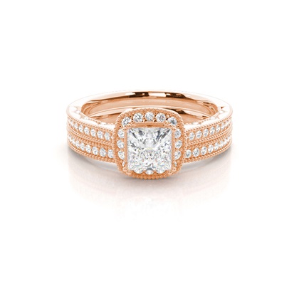 Vintage Halo Bridal Set with Studded Shank