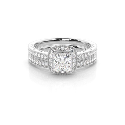 Vintage Halo Bridal Set with Studded Shank