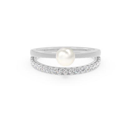 Freshwater Pearl Diamond Accented Dual Shank Ring