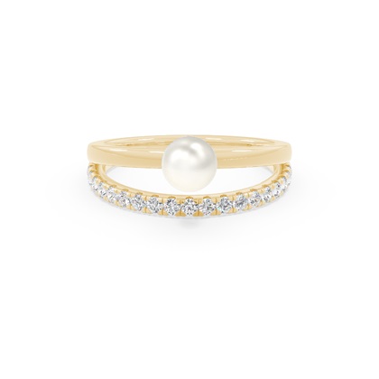 Freshwater Pearl Diamond Accented Dual Shank Ring