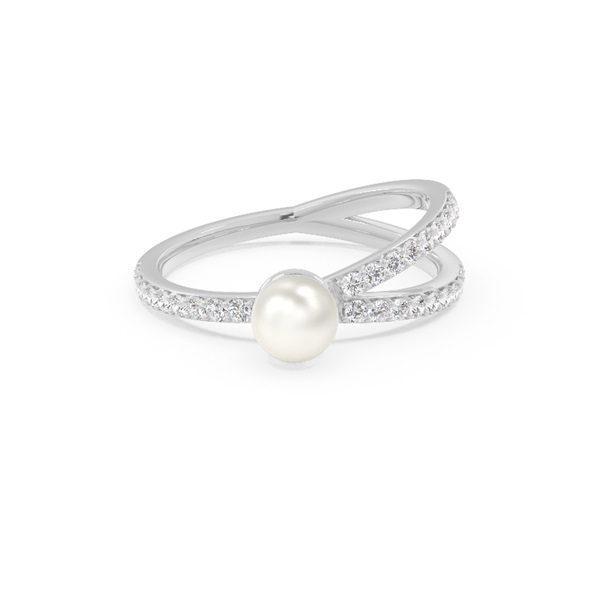 Diamond Split Shank Freshwater Pearl Ring