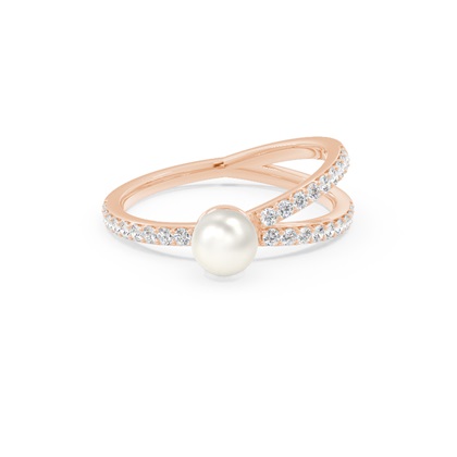 Diamond Split Shank Freshwater Pearl Ring