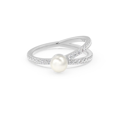 Diamond Split Shank Freshwater Pearl Ring