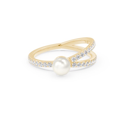 Diamond Split Shank Freshwater Pearl Ring