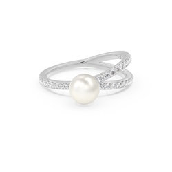 Bague Anneau Divisé
Diamant Et 
Perle D'Eau Douce