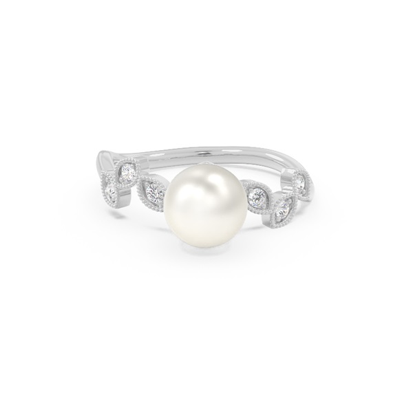 Vintage Inspired Freshwater Pearl Diamond Studded Ring