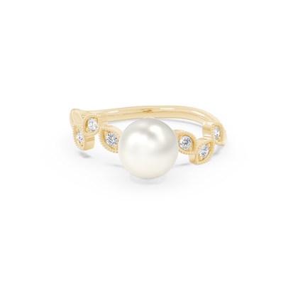 Vintage Inspired Freshwater Pearl Diamond Studded Ring