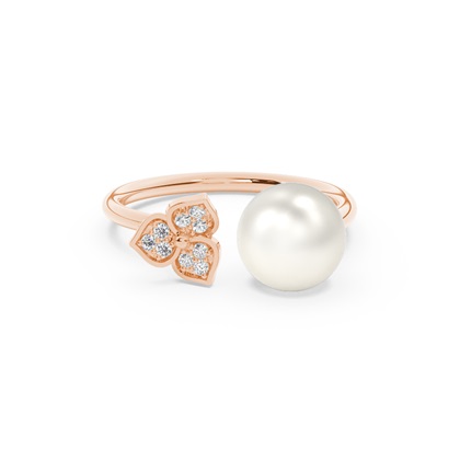 Floral Look Freshwater Pearl Diamond Open Ring