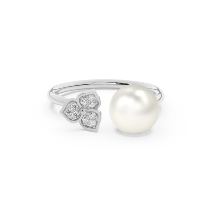 Floral Look Freshwater Pearl Diamond Open Ring