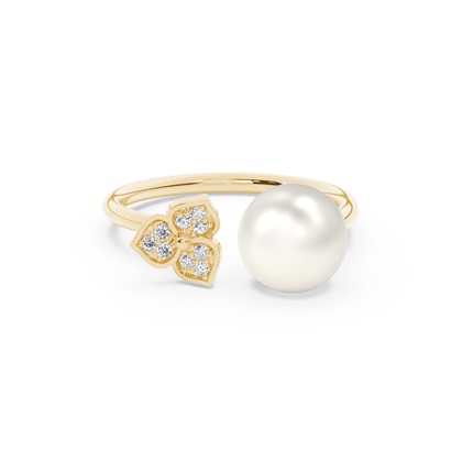 Floral Look Freshwater Pearl Diamond Open Ring