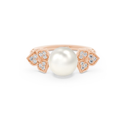 Floral Look Freshwater Pearl Diamond Accented Ring