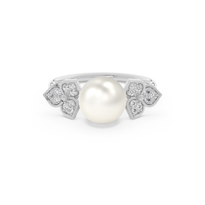 Floral Look Freshwater Pearl Diamond Accented Ring