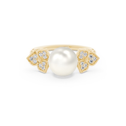 Floral Look Freshwater Pearl Diamond Accented Ring
