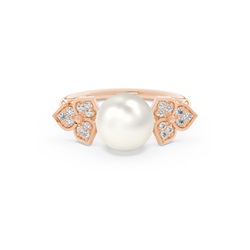 Floral Look Freshwater Pearl Diamond Accented Ring