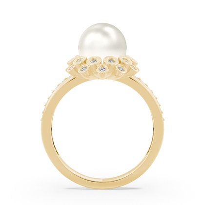 Floraler Süßwasserperlen Halo Diamantring