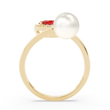 Süßwasserperlen Diamantring Mit Rubin In Tropfenform