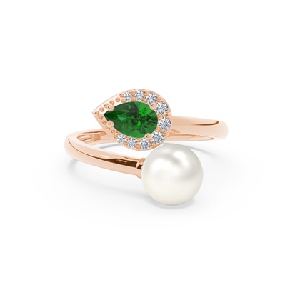 Diamond Ring With Freshwater Pearl And Pear Shaped Ruby