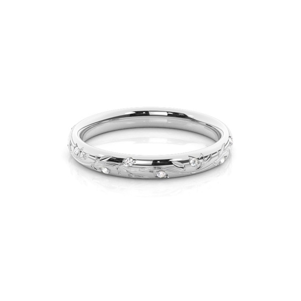 Engraved Diamond Studded Wedding Band