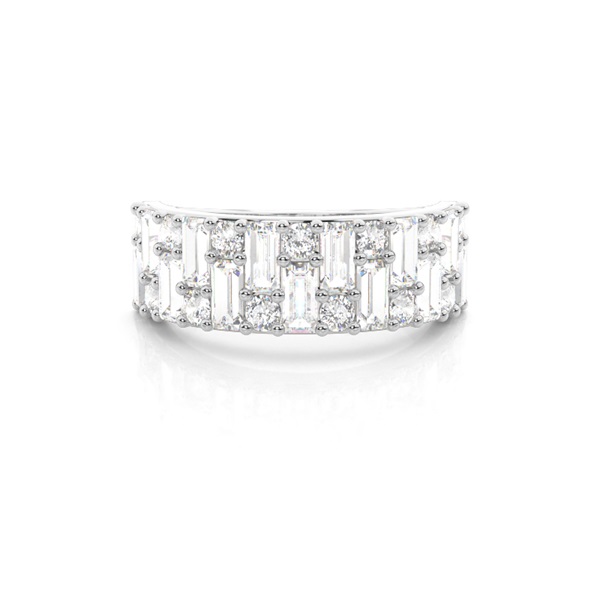 Dual Row Baguette & Round Diamond Wedding Band