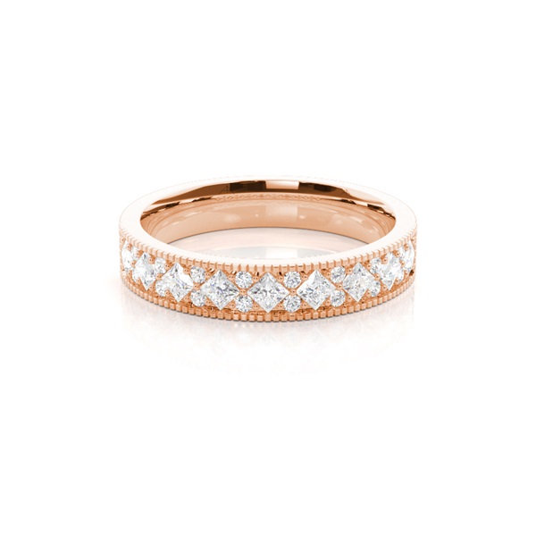 Round & Princess Diamond Milgrain Wedding Ring
