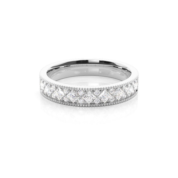 Round & Princess Diamond Milgrain Wedding Ring