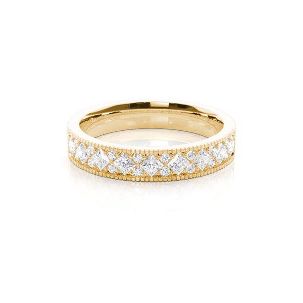 Round & Princess Diamond Milgrain Wedding Ring