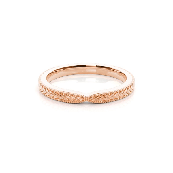 Engraved Vintage Shaped Wedding Band With A Pinch