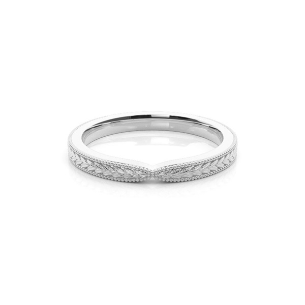 Engraved Vintage Shaped Wedding Band With A Pinch
