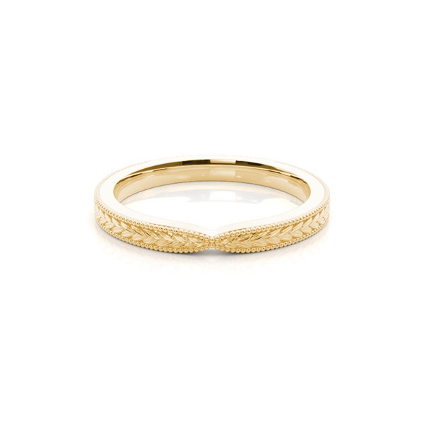 Engraved Vintage Shaped Wedding Band With A Pinch