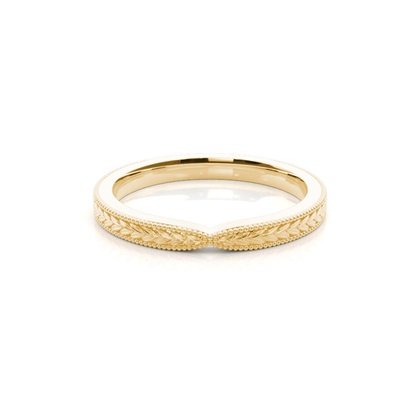 Engraved Vintage Shaped Wedding Band With A Pinch