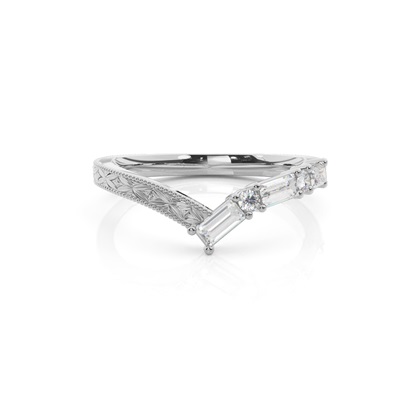 Chevron Diamond Studded Shaped Vintage Wedding Band