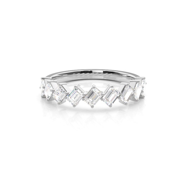 Scalloped Emerald-Shaped Diamond Half Eternity Ring
