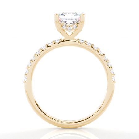Asscher Yellow Gold Hidden Halo Diamond Engagement Rings