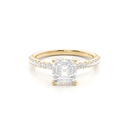 Asscher Yellow Gold Hidden Halo Diamond Engagement Rings