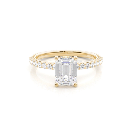 Emerald Yellow Gold Hidden Halo Engagement Rings