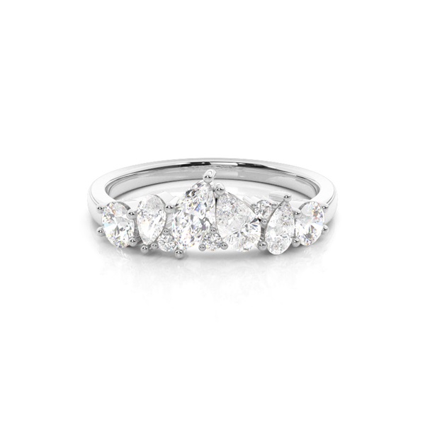 Sculpted Pear And Round Diamond Wedding Ring