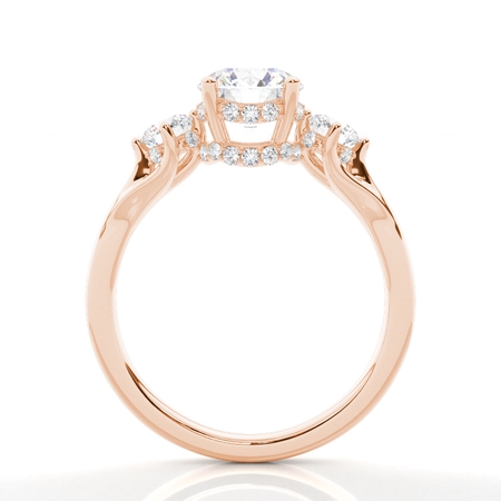 Trilogie Verlobungsring mit rundem Diamant und verstecktem Halo