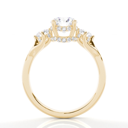 Trilogie Verlobungsring mit rundem Diamant und verstecktem Halo
