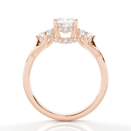 Trilogie Verlobungsring mit Kissen Diamant und verstecktem Halo