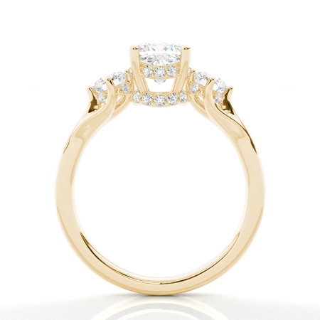 Trilogie Verlobungsring mit Kissen Diamant und verstecktem Halo