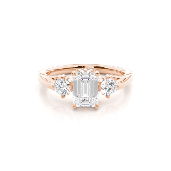 Hidden Halo Trilogy Emerald Diamond Engagement Ring