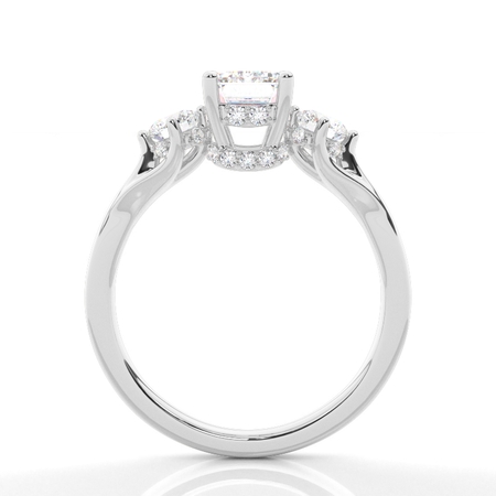 Trilogie Verlobungsring mit Diamant in Smaragdform und verstecktem Halo