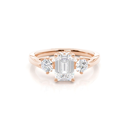 Emerald Rose Gold Diamond Rings Three Stone