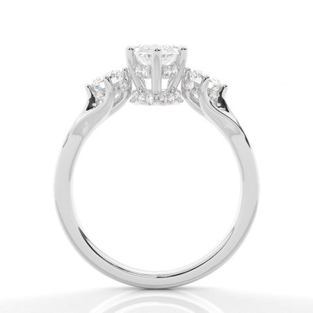Trilogie Verlobungsring mit Marquise Diamant und verstecktem Halo