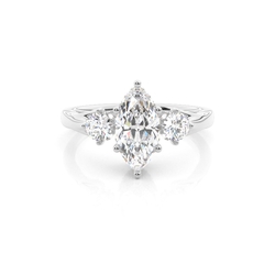 Trilogie Verlobungsring mit Marquise Diamant und verstecktem Halo