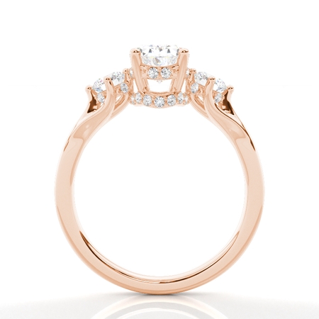 Trilogie Verlobungsring mit ovalem Diamant und verstecktem Halo