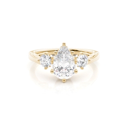 Trilogie Verlobungsring mit Tropfen Diamant und verstecktem Halo