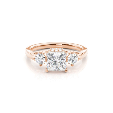 Princess Rose Gold 3 Stone Diamond Rings