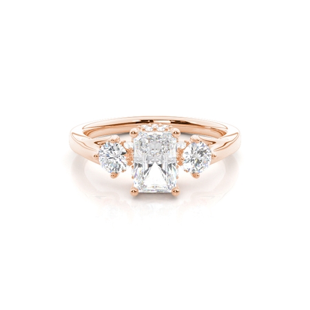 Radiant Rose Gold 3 Stone Diamond Rings
