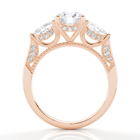 Trilogie Verlobungsring mit rundem Diamant und verstecktem Halo